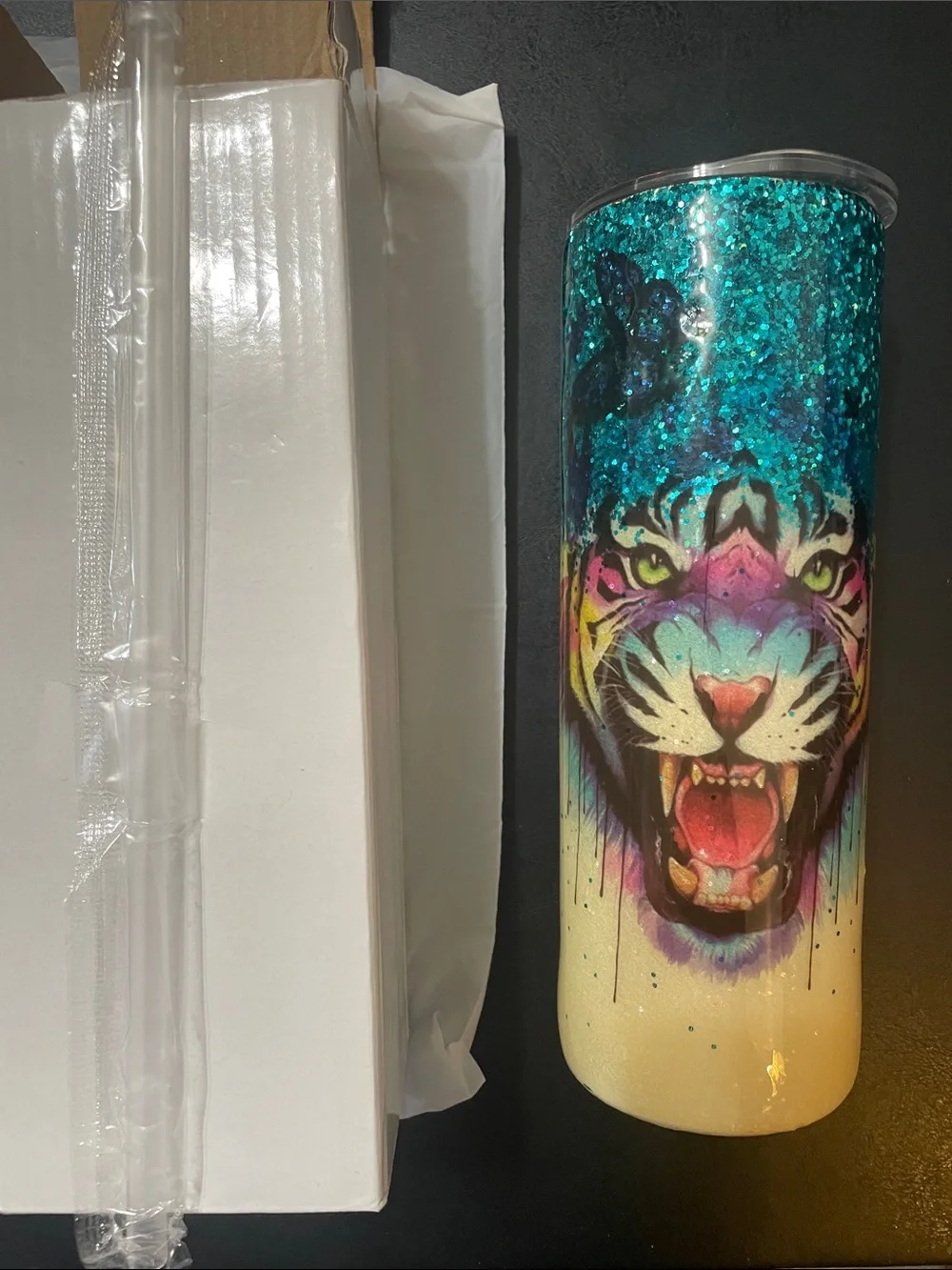 Glitter Tiger Stainless Tumbler - Teal, Purple, Pink NEW